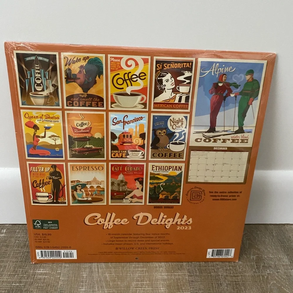 NEW Retro Coffee Delights 2023 Wall Calendar Vintage Wall Art MCM Art Deco